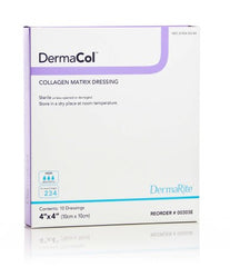 DermaRite Industries Collagen Dressing DermaCol™ Collagen / Sodium Alginate / Carboxyl Methylcellulose / Ethylenediamine-tetraacetic Acid (EDTA) 4 X 4 Inch 10 per Pack