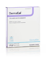DermaRite Industries Collagen Dressing DermaCol™ Collagen / Sodium Alginate / Carboxyl Methylcellulose / Ethylenediamine-tetraacetic Acid (EDTA) 2 X 2 Inch 10 per Pack