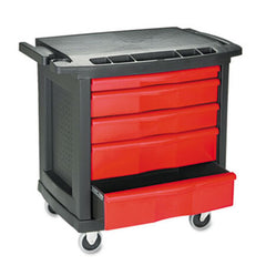 Rubbermaid® Commercial Five-Drawer Mobile Workcenter, 32 1/2w x 20d x 33 1/2h, Black Plastic Top