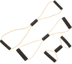 Fabrication Enterprises Exercise Resistance Tubing with Handles Set CanDo® BowTie™ Tan / Yellow / Red / Green / Blue / Black / Silver Assorted Lengths 2X-Light to 2X-Heavy Resistance