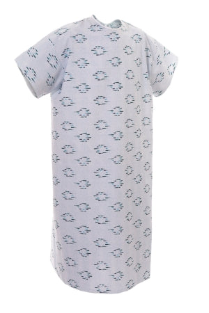 Standard Textile Patient Exam Gown Large Champagne Blue Print Reusable