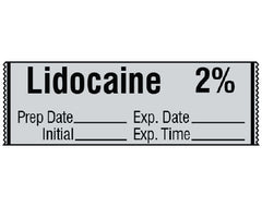 Shamrock Scientific Drug Label Shamrock Anesthesia Label Lidocaine 2% / Prep Date _____ Exp. Date _____ / Initial _____ Exp. Time _____ Gray 1/2 X 1 Inch - M-830958-1965 - Roll of 1
