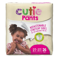First Quality Female Toddler Training Pants Cutie Pants® Pull On with Tear Away Seams Size 2T to 3T Disposable Heavy Absorbency - M-831576-4523 - Bag of 26