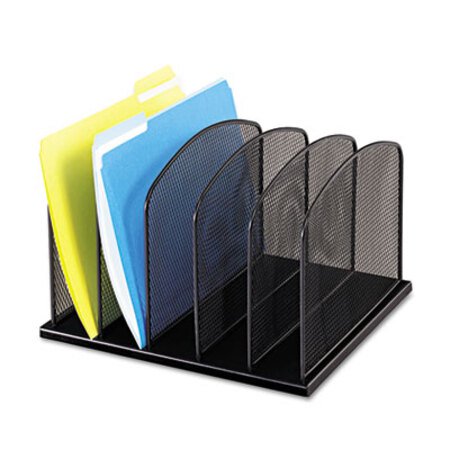 Safco® Onyx Mesh Desk Organizer with Upright Sections, 5 Sections, Letter to Legal Size Files, 12.5" x 11.25" x 8.25", Black