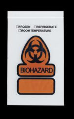 Fisher Scientific Specimen Transport Bag RD Plastics 4 X 6 Inch Plastic Zip Closure Biohazard Symbol / Storage Instructions NonSterile