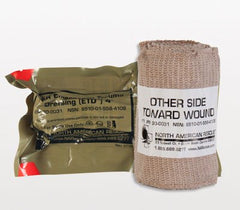 North American Rescue Trauma Pressure Dressing with Wrap ETD™ 4 X 70 Inch Standard Compression C-Clasp Closure Tan / White 4 X 6 Inch Pad Sterile