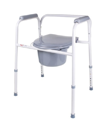 Apex-Carex Healthcare 3-in-1 Commode Chair Classics Padded Fixed Arm Steel Frame Back Bar 21-3/4 Inch Seat Width
