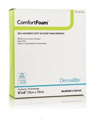DermaRite Industries Silicone Foam Dressing ComfortFoam™ 6 X 6 Inch Square Silicone Adhesive without Border Sterile