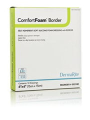 DermaRite Industries Silicone Foam Dressing ComfortFoam™ Border 6 X 6 Inch Square Silicone Adhesive with Border Sterile