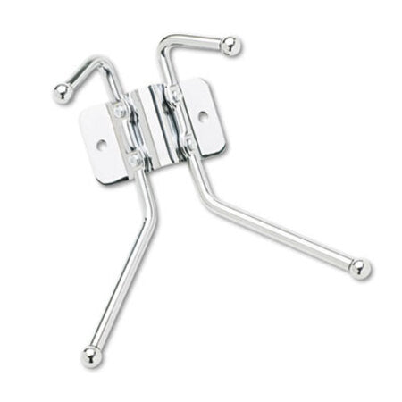 Safco® Metal Wall Rack, Two Ball-Tipped Double-Hooks, 6.5w x 3d x 7h, Chrome Metal