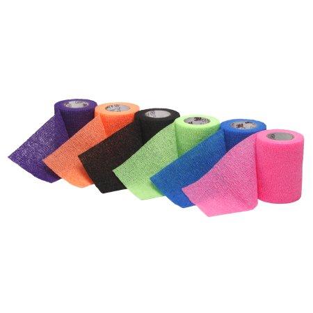 3M Cohesive Bandage 3M™ Coban™ LF 3 Inch X 5 Yard Standard Compression Self-adherent Closure Bright Green / Bright Orange / Bright Pink / Purple / Blue / Black NonSterile