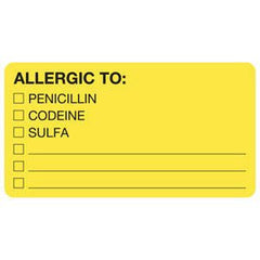 Tabbies Pre-Printed Label Allergy Alert Chartreuse ALLERGIC TO: PENICILLIN/CODEINE/SULFA Alert Label 1-3/4 X 3-1/4 Inch - M-841552-3001 - Roll of 1