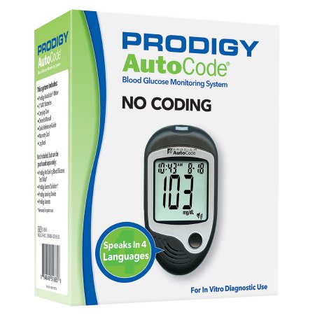 Prodigy Diabetes Care Blood Glucose Meter Prodigy® 7 Second Results Stores Up To 450 Results , 7 , 14 , and 30 Day Averaging No Coding Required