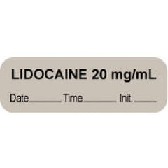 Precision Dynamics Drug Label PDC® Anesthesia Label Lidocaine 20 mg/mL Date_Time_Int Gray 1/2 X 1-1/2 Inch - M-843808-1308 - Roll of 1
