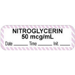 Precision Dynamics Drug Label PDC® Anesthesia Label Nitroglycerine 50mcg/mL Date_Time_Int Violet / White 1/2 X 1-1/2 Inch - M-843812-1496 - Roll of 1