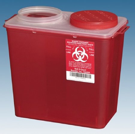 Plasti-Products Sharps Container The Big Mouth 10-1/4 H X 11-3/4 W X 6-3/4 D Inch 2 Gallon Translucent Red Base / Translucent Lid Vertical Entry Chimney Top Lid