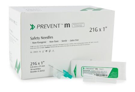 Hypodermic Needle McKesson Prevent® M Sliding Safety Needle 21 Gauge 1 Inch Length - M-850825-4146 - Box of 50