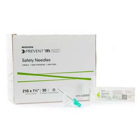 Hypodermic Needle McKesson Prevent® M Sliding Safety Needle 21 Gauge 1-1/2 Inch Length - M-850826-3962 - Case of 500