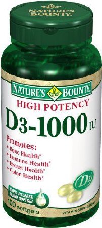 US Nutrition Vitamin Supplement Nature's Bounty® Vitamin D 1000 IU Strength Softgel 100 per Bottle