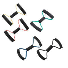 Fabrication Enterprises Exercise Resistance Tubing with Handles Set CanDo® BowTie™ Yellow / Red / Green / Blue / Black 14 Inch Length X-Light to X-Heavy Resistance