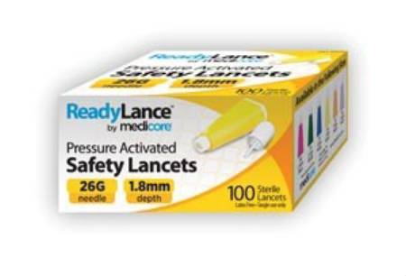 Medicore Medical Lancet ReadyLance™ Fixed Depth Lancet Needle 1.8 mm Depth 26 Gauge Push Button Activated