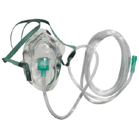 Sunset Healthcare Oxygen Mask Elongated Style Adult One Size Fits Most Adjustable Head Strap / Nose Clip