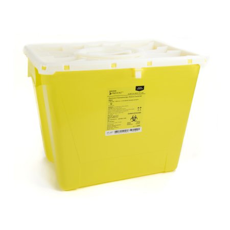 Chemotherapy Waste Container McKesson Prevent® 13-1/2 H X 17-3/10 W X 13 L Inch 8 Gallon Yellow Base / White Lid Vertical Entry Rotating Lid - M-854427-3894 - Case of 9