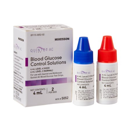 Blood Glucose Control Solution McKesson Quintet AC® Blood Glucose Testing 2 X 4 mL Level 1 & Level 2