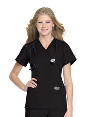 Landau Uniforms Scrub Shirt Large Black 2 Pockets Short Set-In Sleeve Female