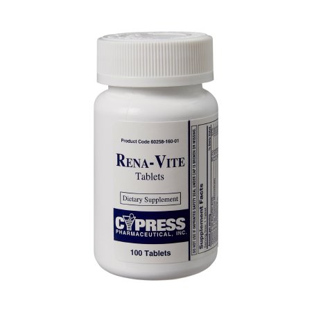 Cypress Pharmaceutical Multivitamin Supplement Rena-Vite Folic Acid / Vitamin B 0.8 mg Strength Tablet 100 per Bottle