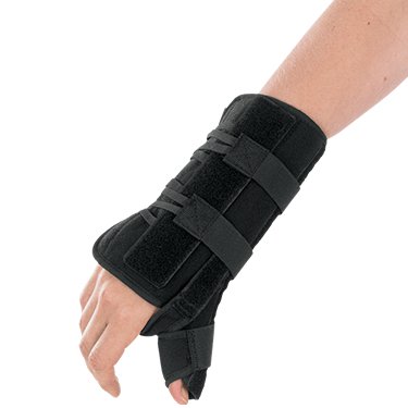 Breg Wrist Brace with Thumb Spica Apollo Universal Aluminum / Foam Left Hand Black One Size Fits Most