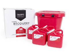 Sharps Compliance Mailback Sharps Container Sharps Recovery System™ 21-1/2 L X 21-1/4 W X 18-1/2 H Inch 20 Gallon Red Base / Red Lid Horizontal / Vertical Entry Hinged Lid