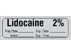 Shamrock Scientific Drug Label Shamrock Anesthesia Label Lidocaine 2% / Prep Date _____ Exp. Date _____ / Initial _____ Exp. Time _____ Gray 1/2 X 1 Inch - M-861296-1894 - Roll of 1