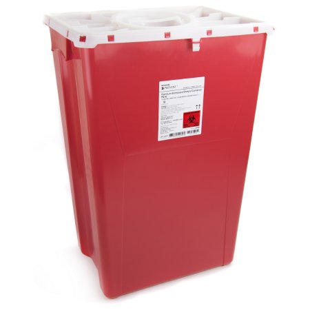 Sharps Container McKesson Prevent® 24-3/5 H X 17-3/10 W X 13 L Inch 18 Gallon Red Base / White Lid Vertical Entry Rotating Lid - M-862336-2702 - Each