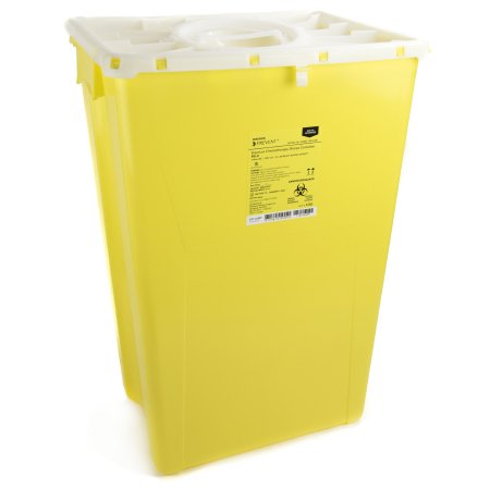 Chemotherapy Waste Container McKesson Prevent® 24-3/5 H X 17-3/10 W X 13 L Inch 18 Gallon Yellow Base / White Lid Vertical Entry Rotating Lid - M-862687-3053 - Case of 7