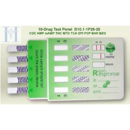 BTNX Drugs of Abuse Test Rapid Response™ 10-Drug Panel AMP1000, BAR300, BZO300, COC300, mAMP/MET1000, MTD300, OPI2000, PCP2, TCA1000, THC50 Urine Sample 25 Tests