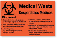 United Ad Label Pre-Printed Label UAL™ Warning Label Orange Paper Medical Waste Black Enligsh / Spanish 5-1/4 X 8 Inch - M-864059-2791 - Pack of 50