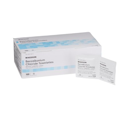 Sanitizing Skin Wipe McKesson Individual Packet BZK (Benzalkonium Chloride) Unscented 100 Count