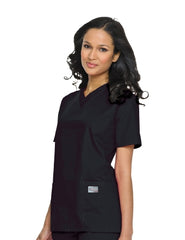 Landau Uniforms Scrub Shirt X-Small Black 3 Pockets Short Set-In Sleeve Female
