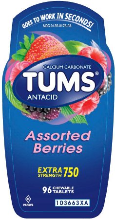 Glaxo Smith Kline Antacid Tums® Extra Strength 750 mg Strength Chewable Tablet 96 per Bottle