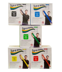 Exercise Resistance Band Set Sup-R Band® Yellow / Red / Green / Blue / Black 5 Inch X 50 Yard X-Light to X-Heavy Resistance