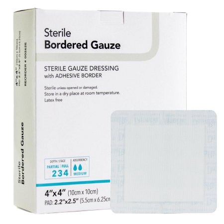 DermaRite Industries Adhesive Dressing DermaRite® Bordered Gauze 4 X 4 Inch Gauze Square White Sterile