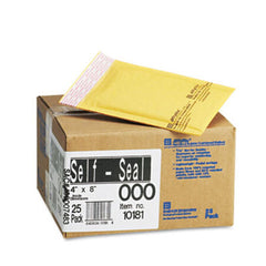 Sealed Air Jiffylite Self-Seal Bubble Mailer, #000, Barrier Bubble Lining, Self-Adhesive Closure, 4 x 8, Golden Brown Kraft, 25/Carton