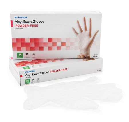 Exam Glove McKesson Confiderm® Medium NonSterile Vinyl Standard Cuff Length Smooth Clear Not Chemo Approved - M-871023-1525 - Box of 50