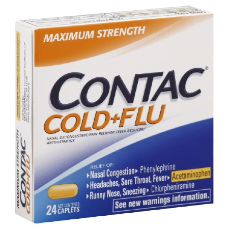 Meda Consumer Healthcare Cold and Cough Relief Contac® Cold & Flu 500 mg - 2 mg - 5 mg Strength Caplet 24 per Box