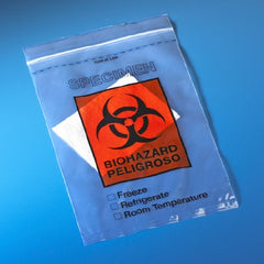 Globe Scientific Specimen Transport Bag with Document Pouch and Absorbent Pad 6 X 10 Inch Polyethylene Zip Closure Biohazard Symbol / Storage Instructions NonSterile