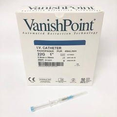 Retractable Technologies Peripheral IV Catheter VanishPoint® 22 Gauge 1 Inch Retracting Safety Needle - M-874810-3634 - Box of 50