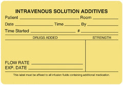 United Ad Label Pre-Printed Label UAL™ Communication Fill In Yellow Litho Paper IV Solution Additive Patient_Room_Date_ Black Lab / Specimen 2-3/4 X 4 Inch - M-875590-2616 - Roll of 1