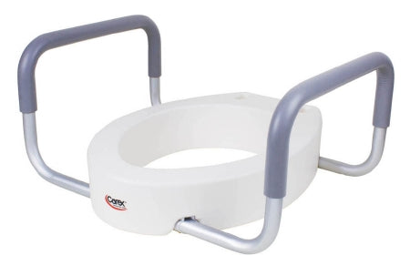 Apex-Carex Elongated Raised Toilet Seat with Arms Carex® 3-1/2 Inch Height White 250 lbs. Weight Capacity