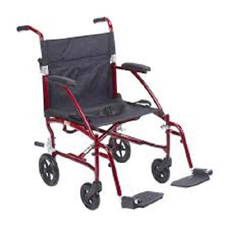 Drive Medical Ultra Lightweight Transport Chair drive™ Fly-Lite Aluminum Frame with Burgundy Finish 300 lbs. Weight Capacity Fixed Height / Padded Arm Black Upholstery
